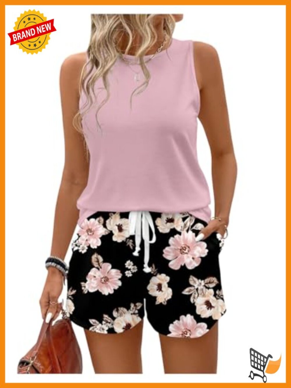 Plus Size 2 Piece Shorts Set Sleeveless Tank Top with Pockets